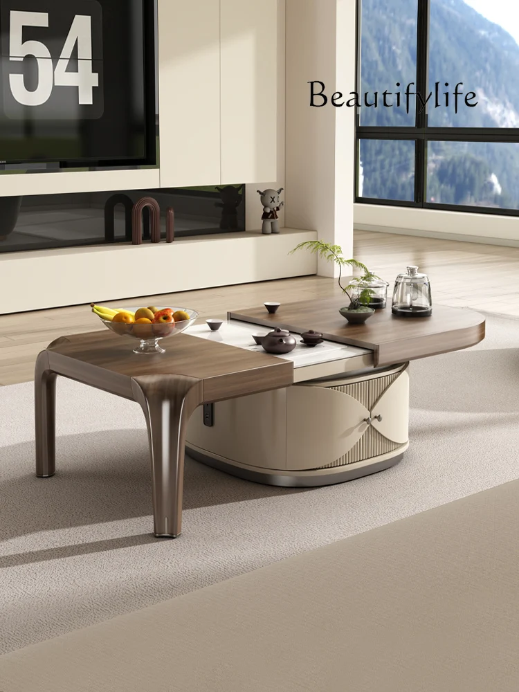 Nordic Style Multi-Functional Retractable Stone Plate Coffee Table