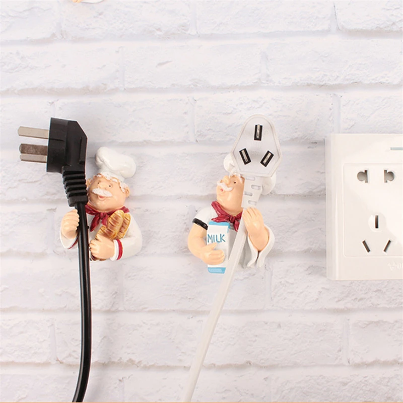 Creative Chef Cartoon Kitchen Plug Hook Hold Cook Fat Chef Wall Decor Organiser for Home Kitchen Organizing Plug Holder