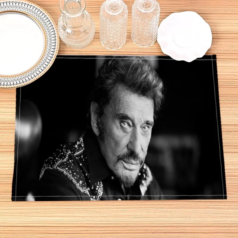 

4/6/8Pcs Johnny Hallyday Placemat Cotton Linen Fabric Table Mats Family Dinner Tableware Kitchen Tablemat 32X42cm