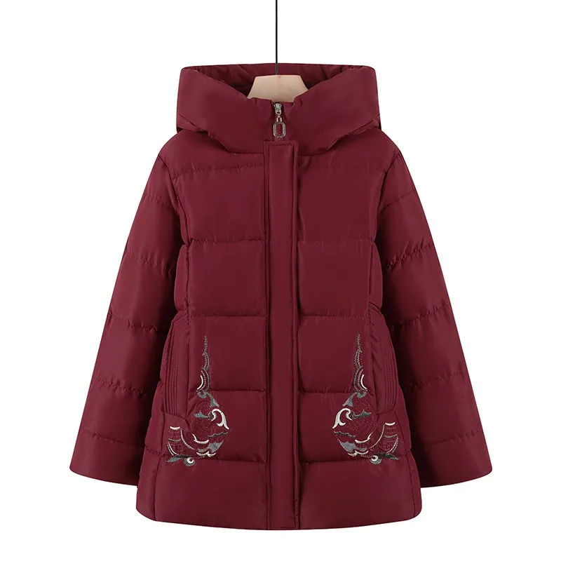 Down Cotton Clothes Jacket Embroidery and plush Solid Color Large Size Loose Winter Coat Hooded Femme