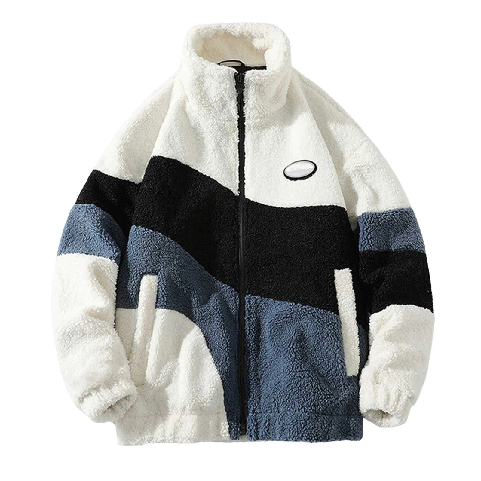 Hip Hop Winter Fleece Fluffy Men's Jacket Streetwear Harajuku Fuzzy Zipper Coat Autumn Winter Men Lamb Fleece Thickened Clothes