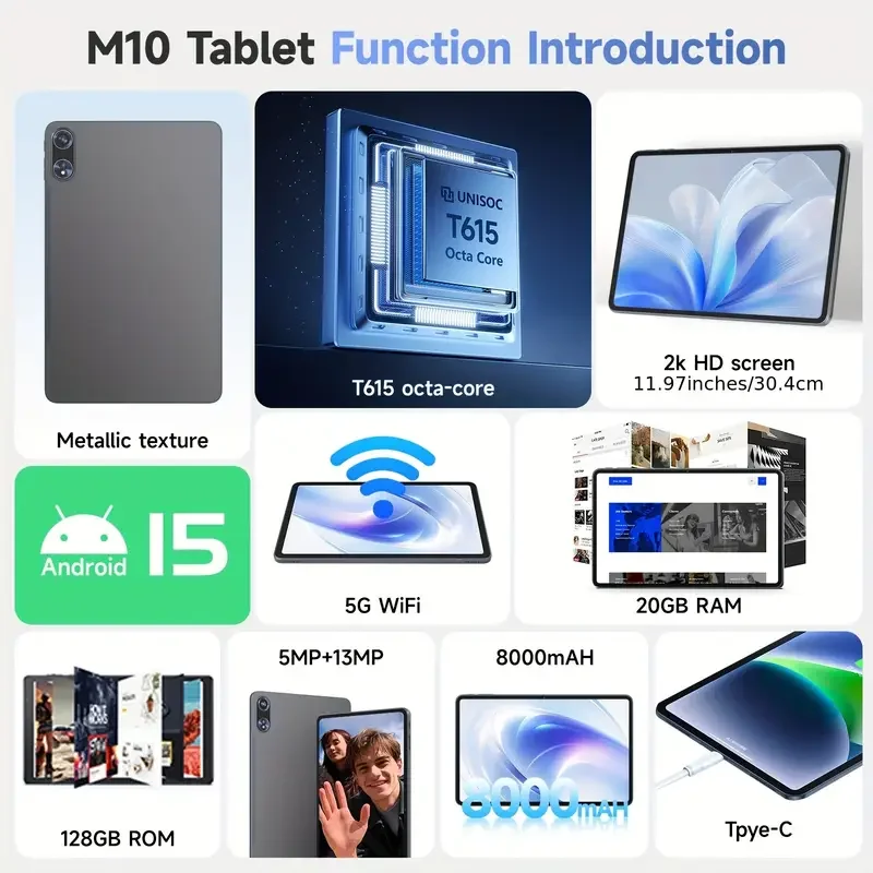 SUXI MEGA-98K wifi Android Tablet 12" 2K 20+128GB 8000mAh Android 15 wifi Quad Speakers pad cod