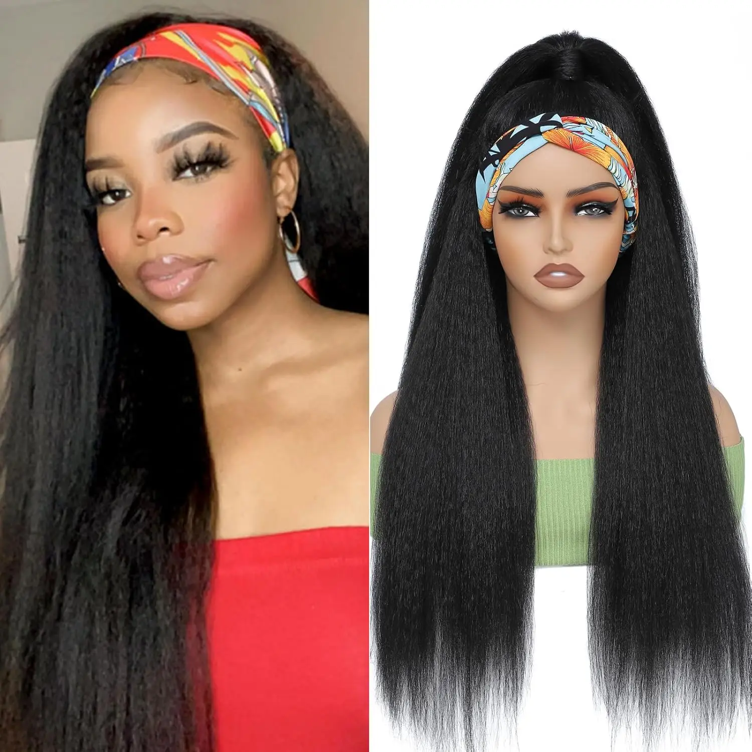 

Kinky Straight Human Hair Wigs Ready To Wear Kinky Straight Headband Wig Remy Human Hair Wigs For Women Machine Made Half Wigs