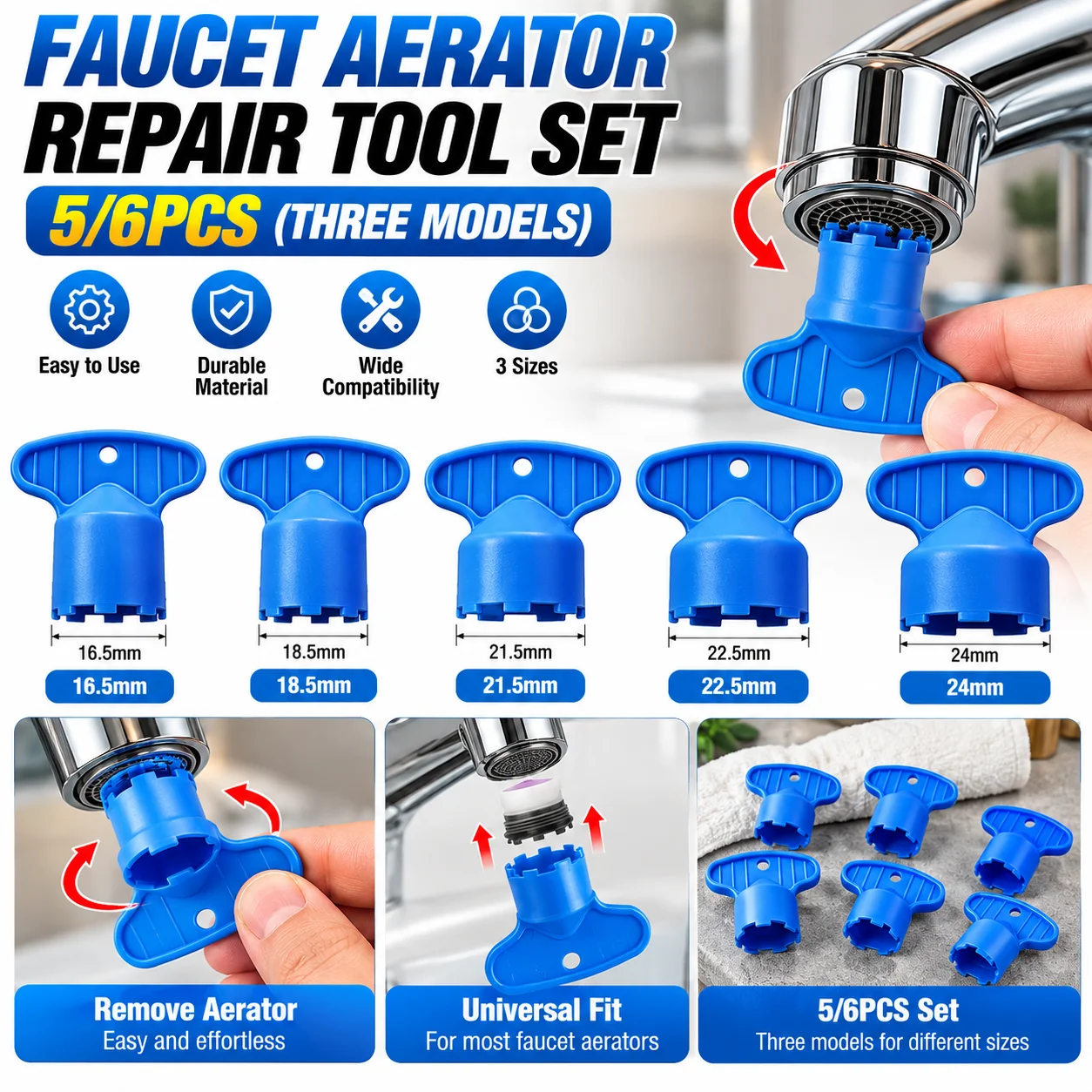 5/6Pcs Faucet Aerator Repair Replacement Tool Spanner  Aerator Wrench Sanitary Ware Faucet Inflator Filter Tool （Three models）