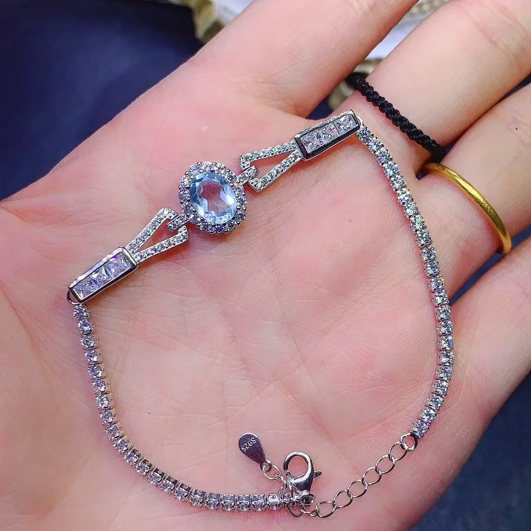KJJEAXCMY Natural High clarity Aquamarine S925 silver exquisitely Bracelet Full of luster Simple,elegant and high-end Birthday 4