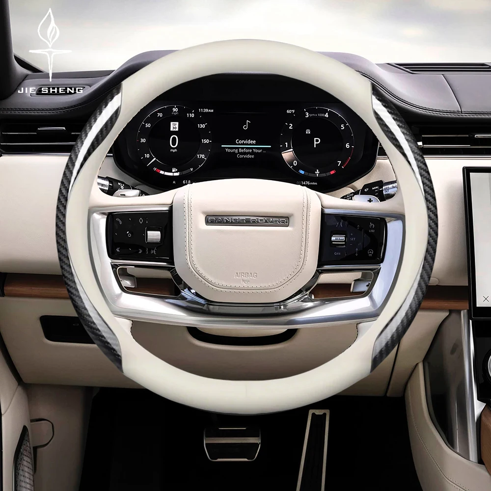 

Car Steering Wheel Cover For Land Rover Defender Evoque Velar Discovery 4 Freelander Range Rover Sport Carbon Fiber Leather