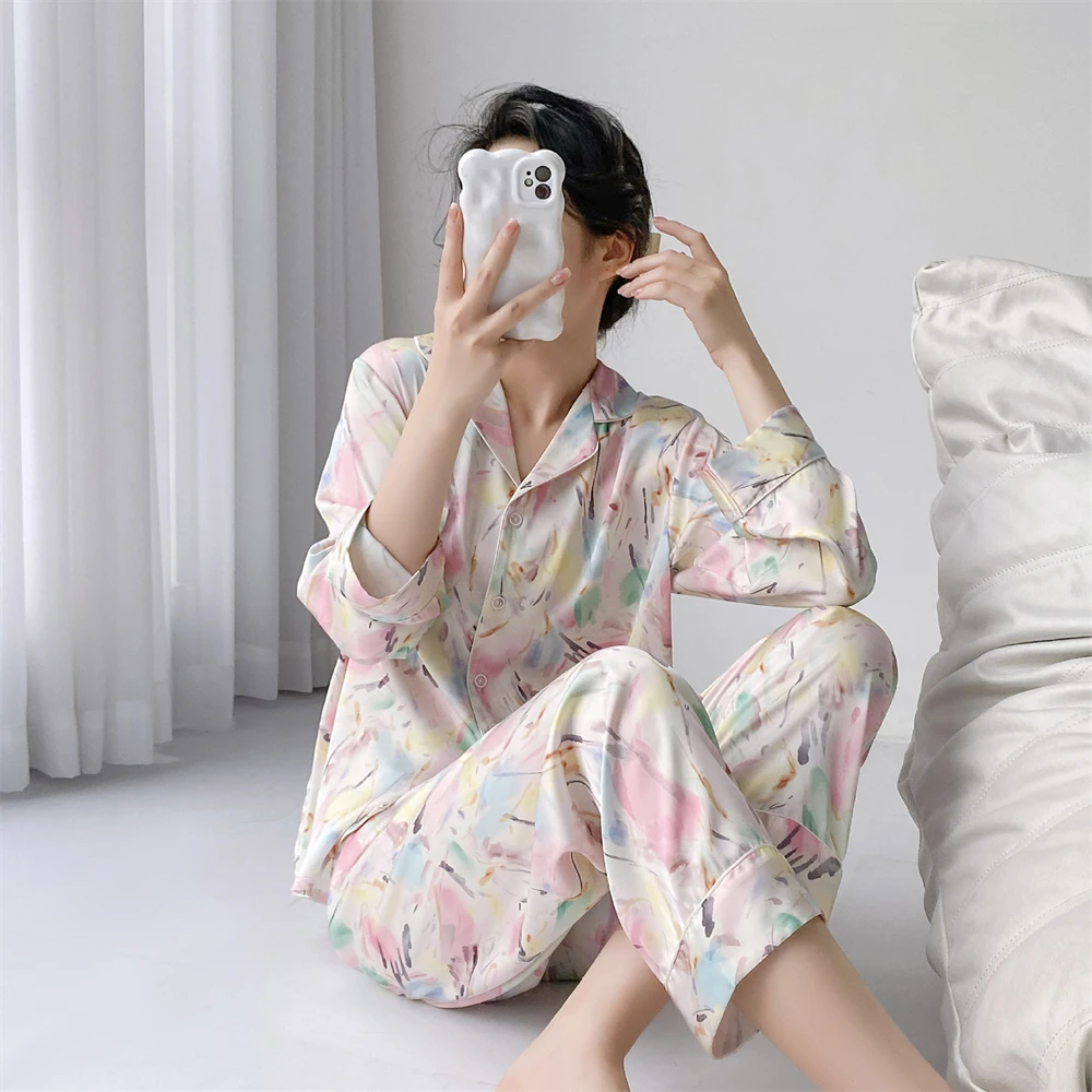 

Women Fashion Lapel Pajama Sets Long Sleeve Button Down Sleepwear Nightwear Soft Pjs Lounge Sets