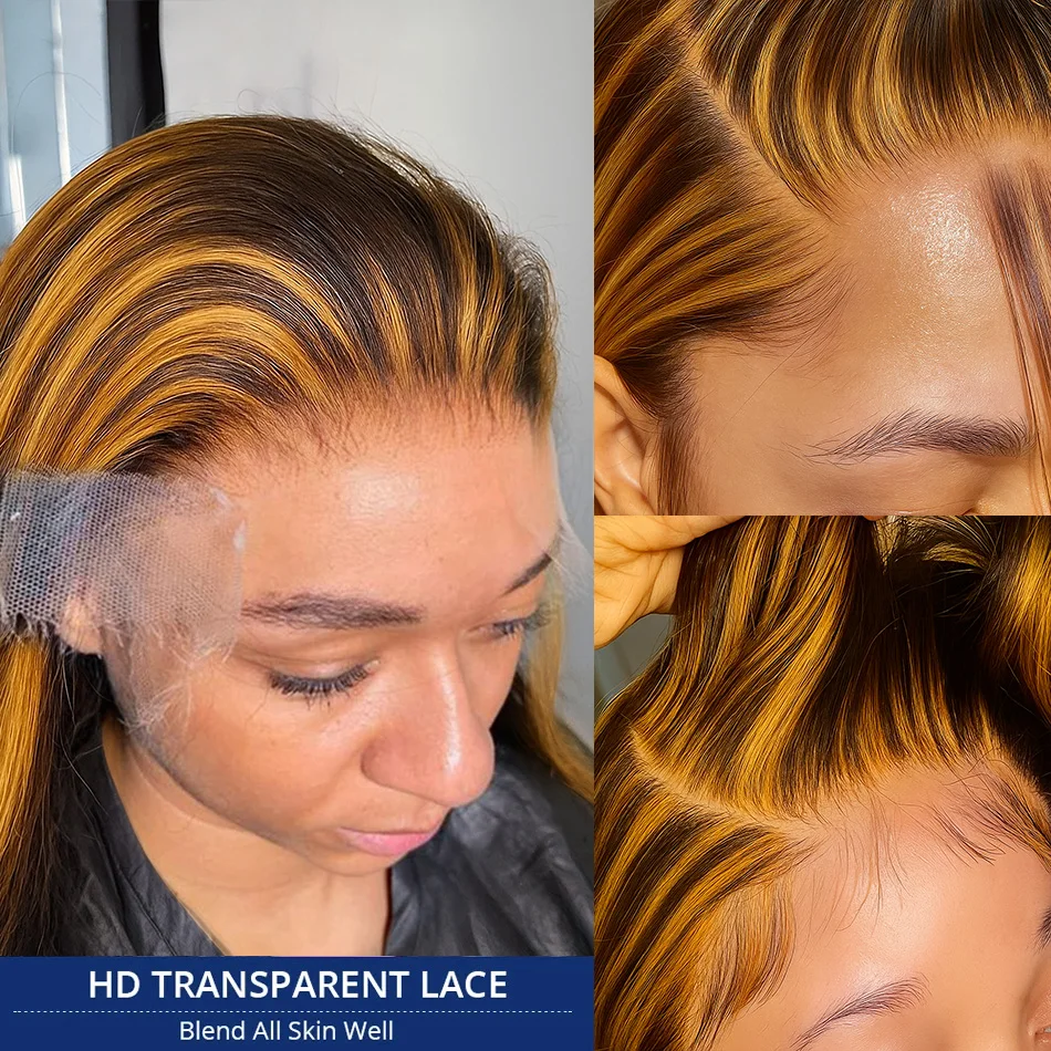 P427 تسليط الضوء على أومبير الباروكات قبل قطعها مستقيم 13x4 الدانتيل شعر مستعار أمامي 100% شعر الإنسان 30 بوصة الدانتيل الشفاف أمامي شعر مستعار ملون