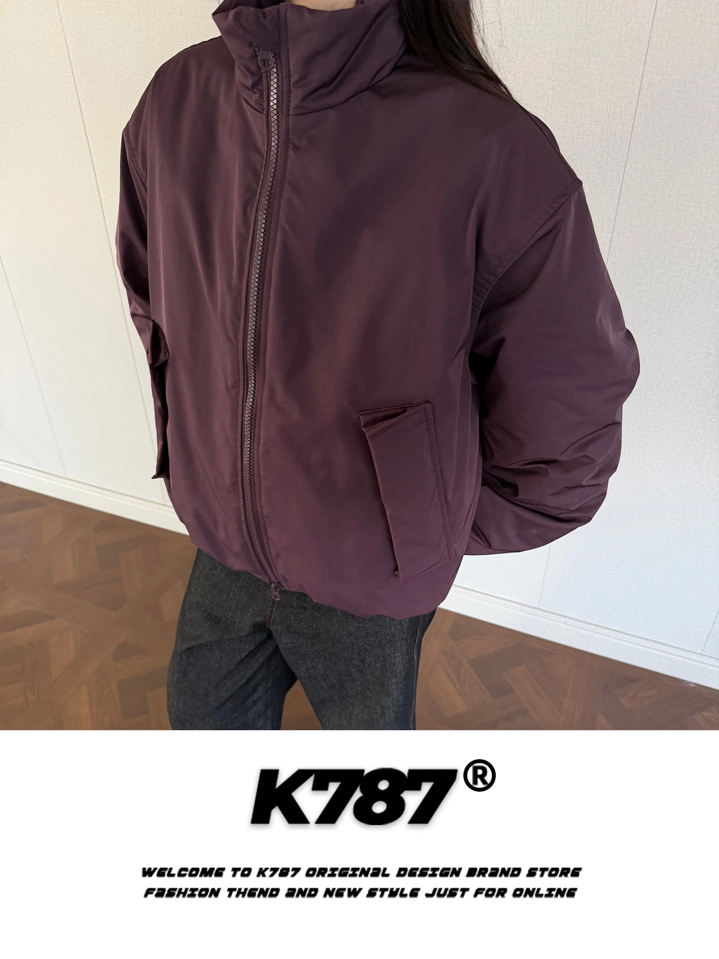 

K787 American Retro Cotton Jaet Couples Warmth Inter Stand Collar Men's Women's Winter Outerwear Thiened Polyester