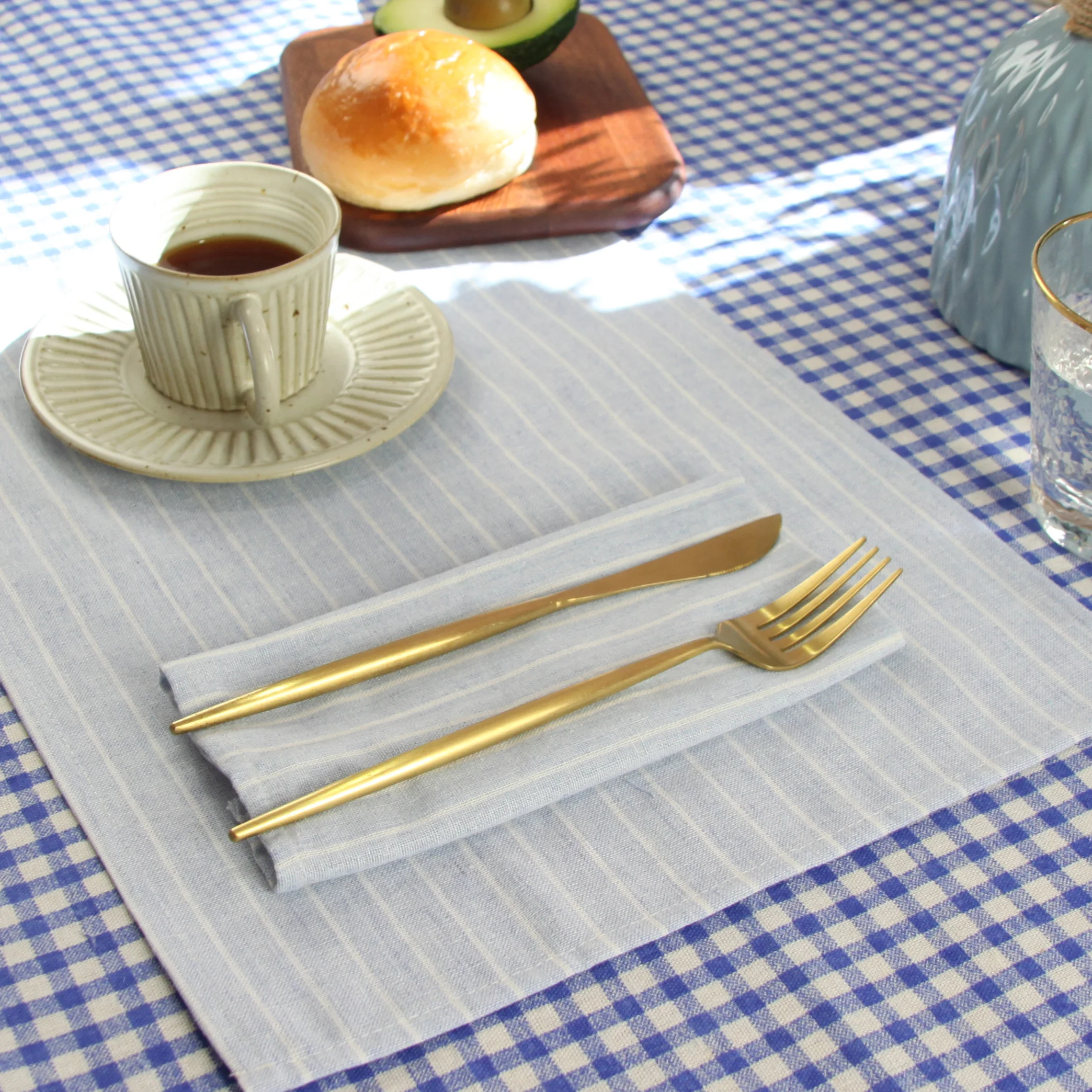 Striped Cotton Linen Blended Dinner Table Cloth Napkins Placemats Tea Towels Set of 12 PCS 40x30cm For Events & Home Use