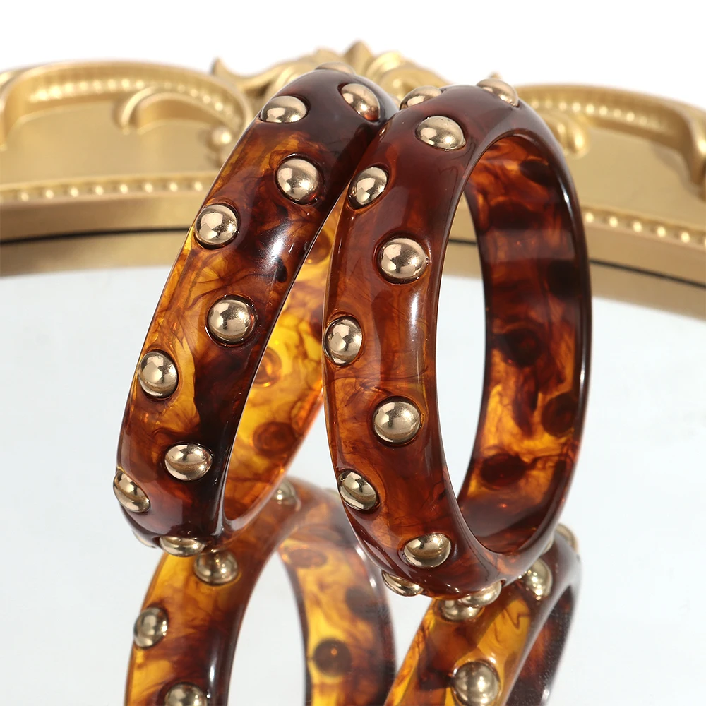 Vintage Bernstein Harz Geometrische Chunky Armreif Armbänder für Frauen Acryl Stapelbare Breite Armreifen Herbst Winter Schmuck – Detail 7