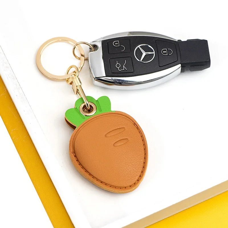 Cute Strawberry Keychain Lemon Entrance Guard Card Cover PU Leather Bag and Car Keys Pendant GPS Anti-lost Pet Collar Accessory