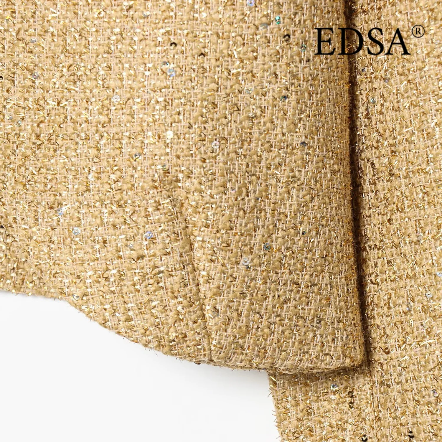 EDSA Cappotto da donna corto con filo metallico testurizzato, punto aperto, maniche lunghe, capispalla primavera estate