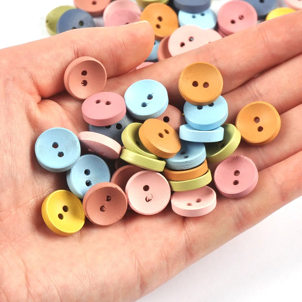 50Pcs Mixed Color 2Holes Round Wooden Buttons For Scrapbook Crafts Sewing Accessories Home Decor Handmade Supplies 15/20/25mm