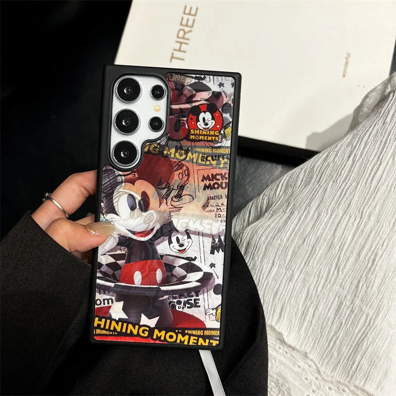 Luxury Graffitiการ์ตูนน่ารักMickey MouseกันกระแทกสําหรับSamsung S22 S23 S24 Ultra Plusตลก 3Dเปลี่ยนภาพMickey
