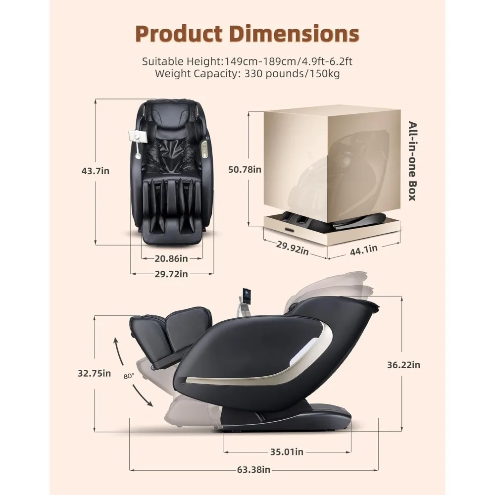 Fauteuil de massage 4D avec extension automatique des jambes, taille arrière, chaleur du mollet, balayage des jambes du corps, piste SL, fauteuil inclinable de massage à essence commandée pour le yoga