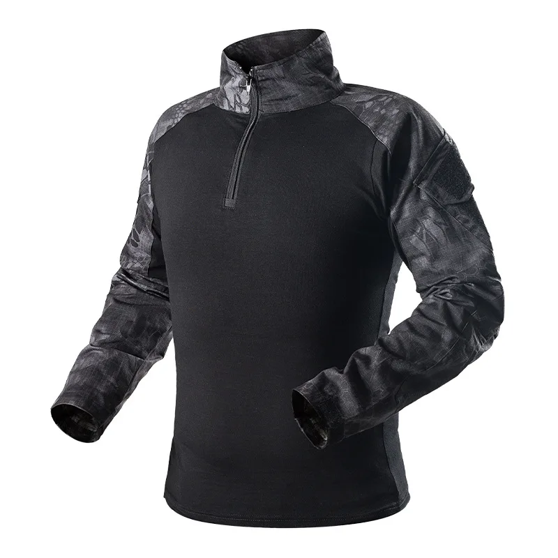 

1/4 Zipper Ripstops T-shirts With Zipper Pockets Mens Long Sleeve Hunting Tactical T-shirts Police Work Tees Tops Pullover