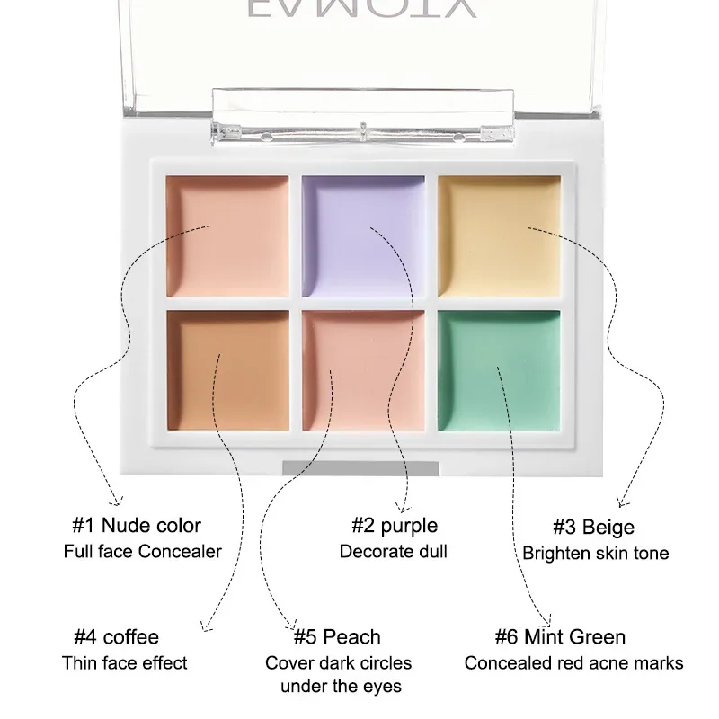 Palette de 6 couleurs de correcteur, couverture imperméable, bronzante, longue durée, pour contouring, maquillage, cosmétiques