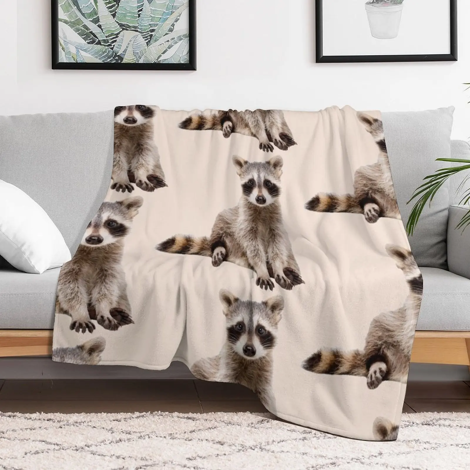 

A Little Raccoon Sits Funny And Looks At You Throw Blanket Bed covers blankets ands Plaid Blankets