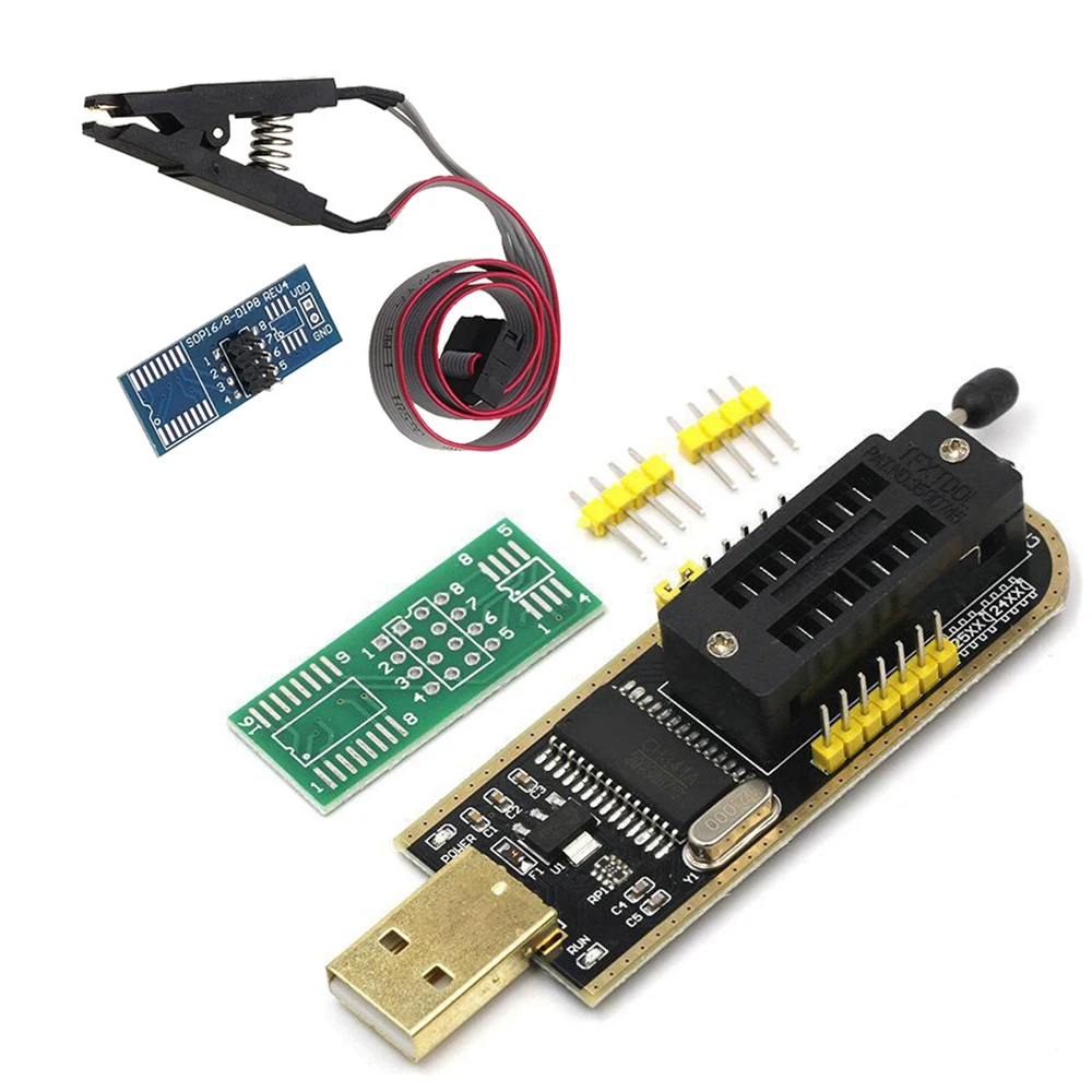 CH341 USB Programmer  EEPROM Flash BIOS with SOP8 SOP Test Clip Smart Electronics 24 25 93 Series IC Socket SPI Pin Module Monit