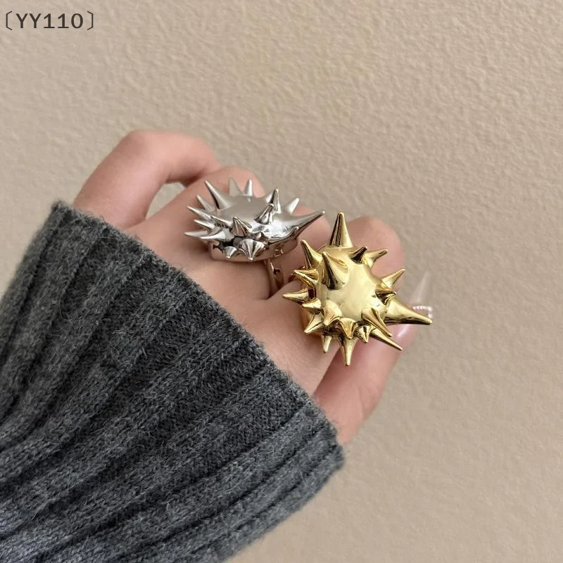 [[YY110] خواتم قنفذ البحر المعدنية الهندسية للنساء والرجال على الطراز الأوروبي الأمريكي مجوهرات عصرية على طراز الهيب هوب الشرير