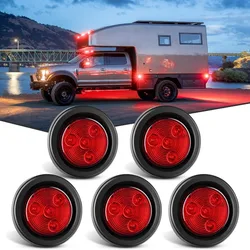 5PCS Red Round Trailer LED Marker Clearance Light 4 LED Flush Mount with Plug Grommet Pigtail Hardwired for Trailer Truc