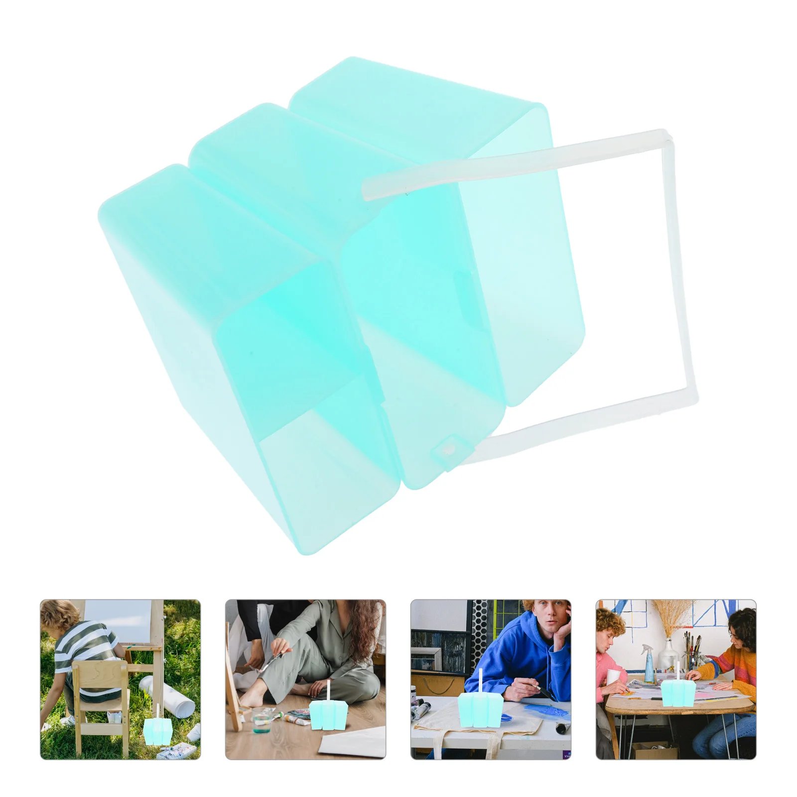 

3 -in-1 Pencil Bucket Painting Brush Washing Art Square Plastic Water Storage Barrel Cup Portable Artist Washer
