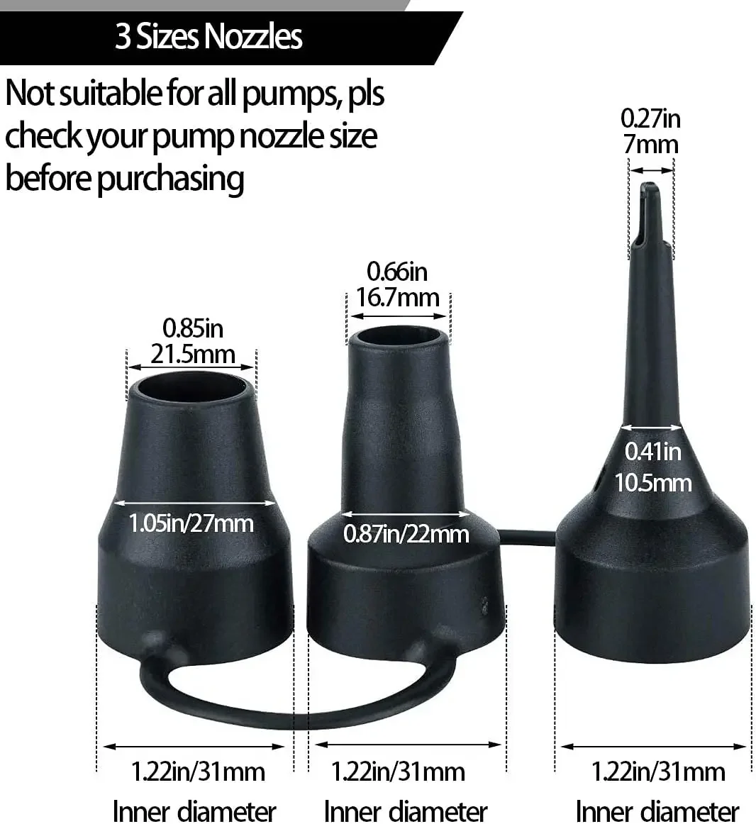 Plastic Nozzle Pump Nozzle Head Air Inflator Adaptor Replacement Nozzles 3 Sizes Inflator Dual Head Pumping