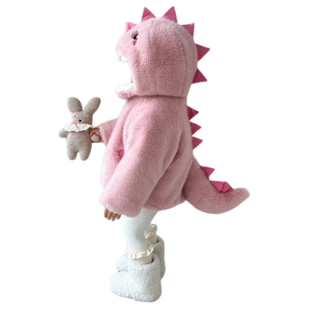 Boys Fleece Lined Coat Autumn Winter New Kids Thick Dinosaur Furry Jacket Cute Faux Fur Boys Outerwear 80-170cm