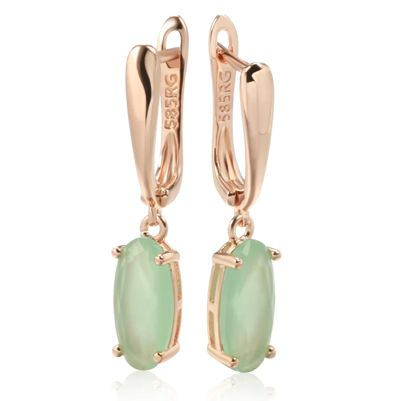 Kienl New Simple 585 Rose Gold Color Long Earring for Women Luxury Green Natural Zircon Drop Earring High Quality Daily Jewelry