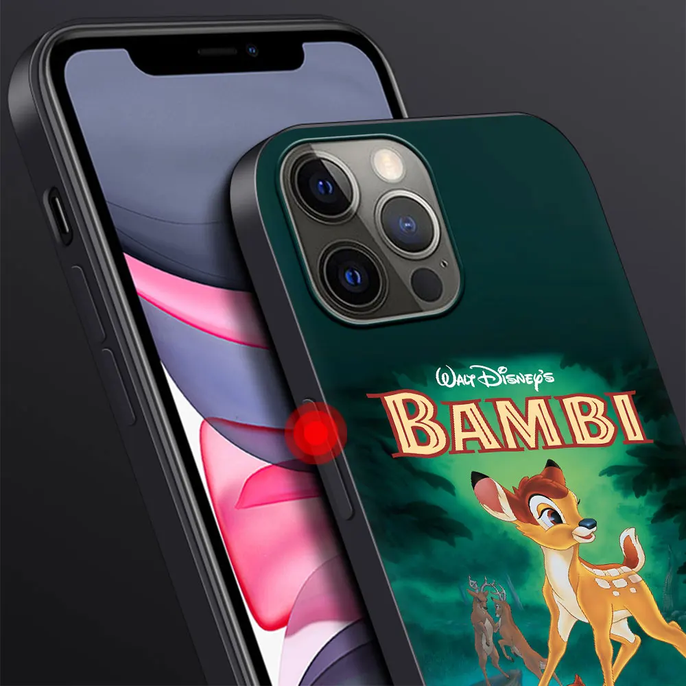 Bambi Disney Deer Case for Apple iPhone 13 14 Plus 11 12 Mini 15 Pro Max 7 8 SE 2020 X XS XR Silicone Black Soft Phone Cover