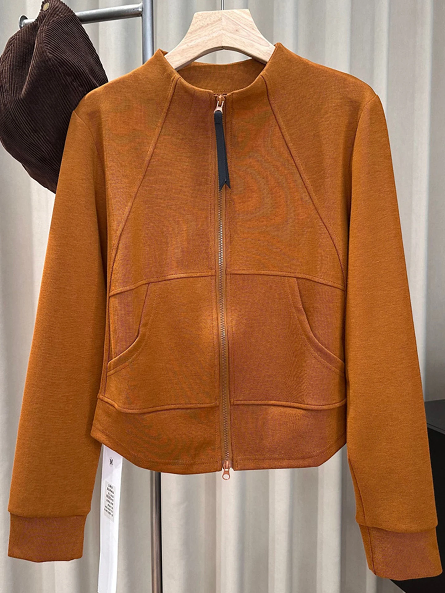 Dimagrante Colore puro Lungo Sve Doppia cerniera Jaet Versatile autunno Faionable Sweatshirt High-End Feel Commute Sle Wome...