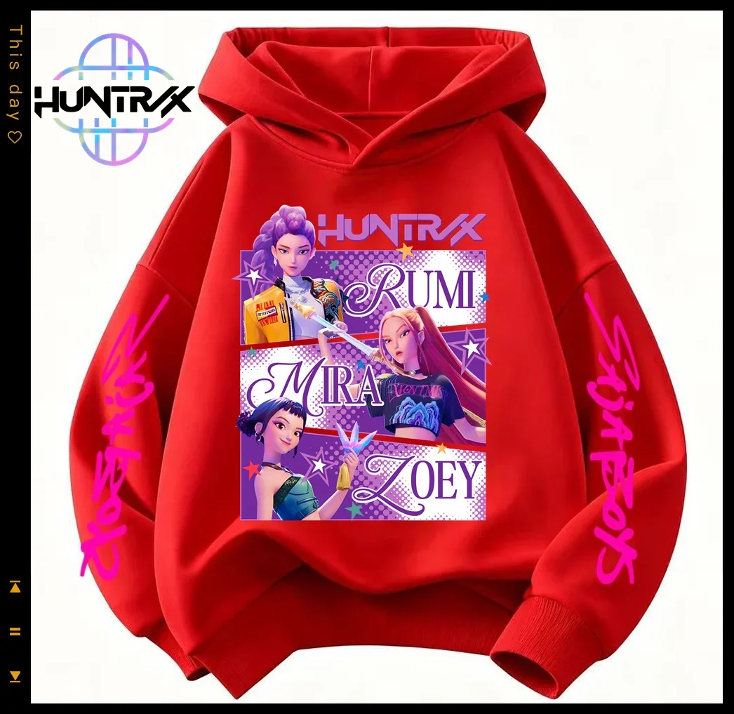 سويت شيرت بغطاء للرأس للأطفال من KPop Demon Hunters مطبوع عليه رسوم كرتونية دافئة للخريف ملابس رياضية كاجوال ​