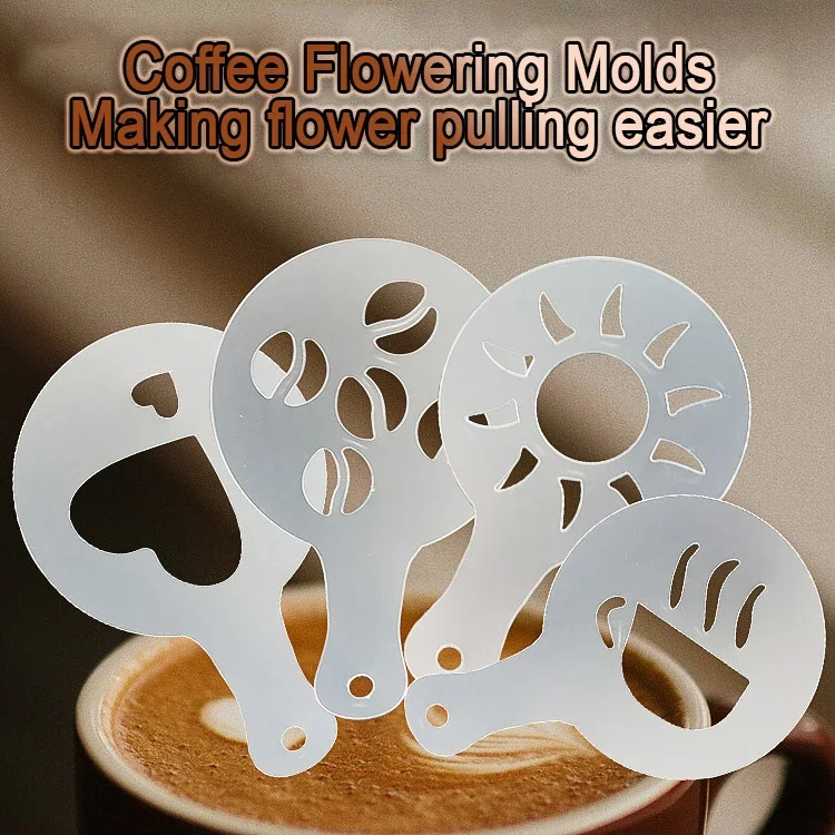 16 PCS/ Set Mixed Styles Cappuccino Latte Coffee Stencils Duster Cake Mold Spray, Coffee DIY Art Stencils