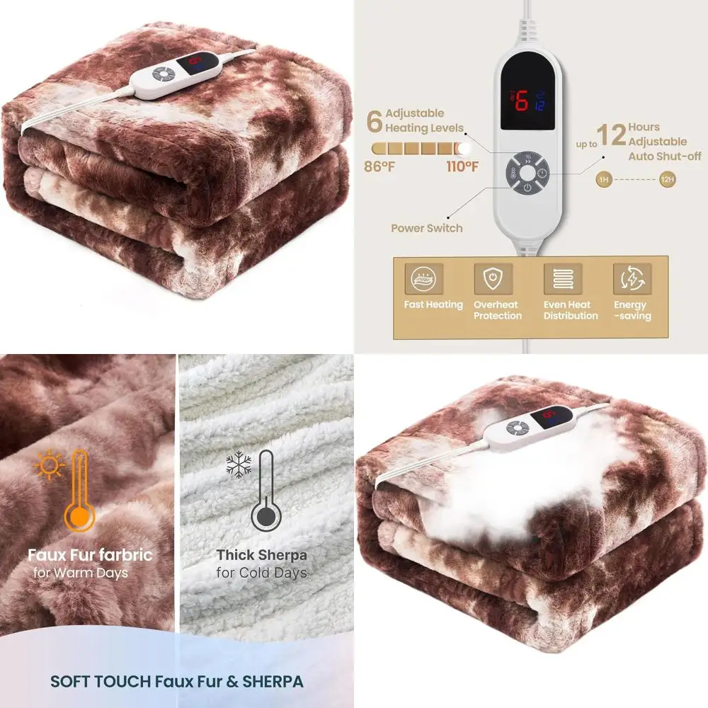 

Luxury White Electric Twin Blanket, 62x84, Soft Faux Rabbit Fur, 6 Heating Levels & 12H Auto Shut-off