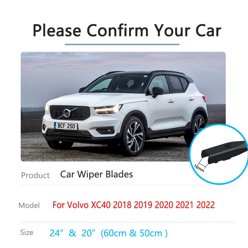 For Volvo XC40 C40 2018 2019 2020 2021 2022 Front Windscreen Boneless Frameless Wiper Blades Rubber Cutter Cleaning Replacement