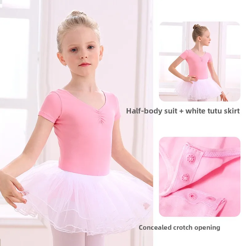 

Spring Summer Ballet Dress Age Girls Short Sleeve Exercise Clothes Cotton Tutu Kids Ballet Exercise Clothes Children Dance Skirt