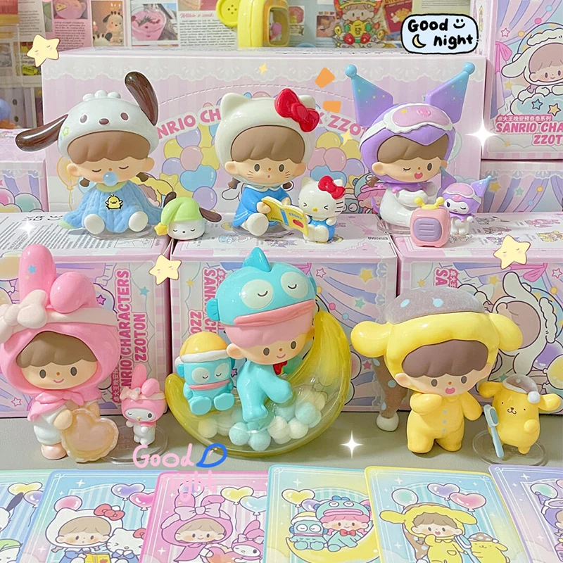 

zZoton Sanrio Preparation Before Bedtime Series Blind Box Cute Kuromi Action Figure Mystery Box Pochacco Anime Doll Surprise Bag