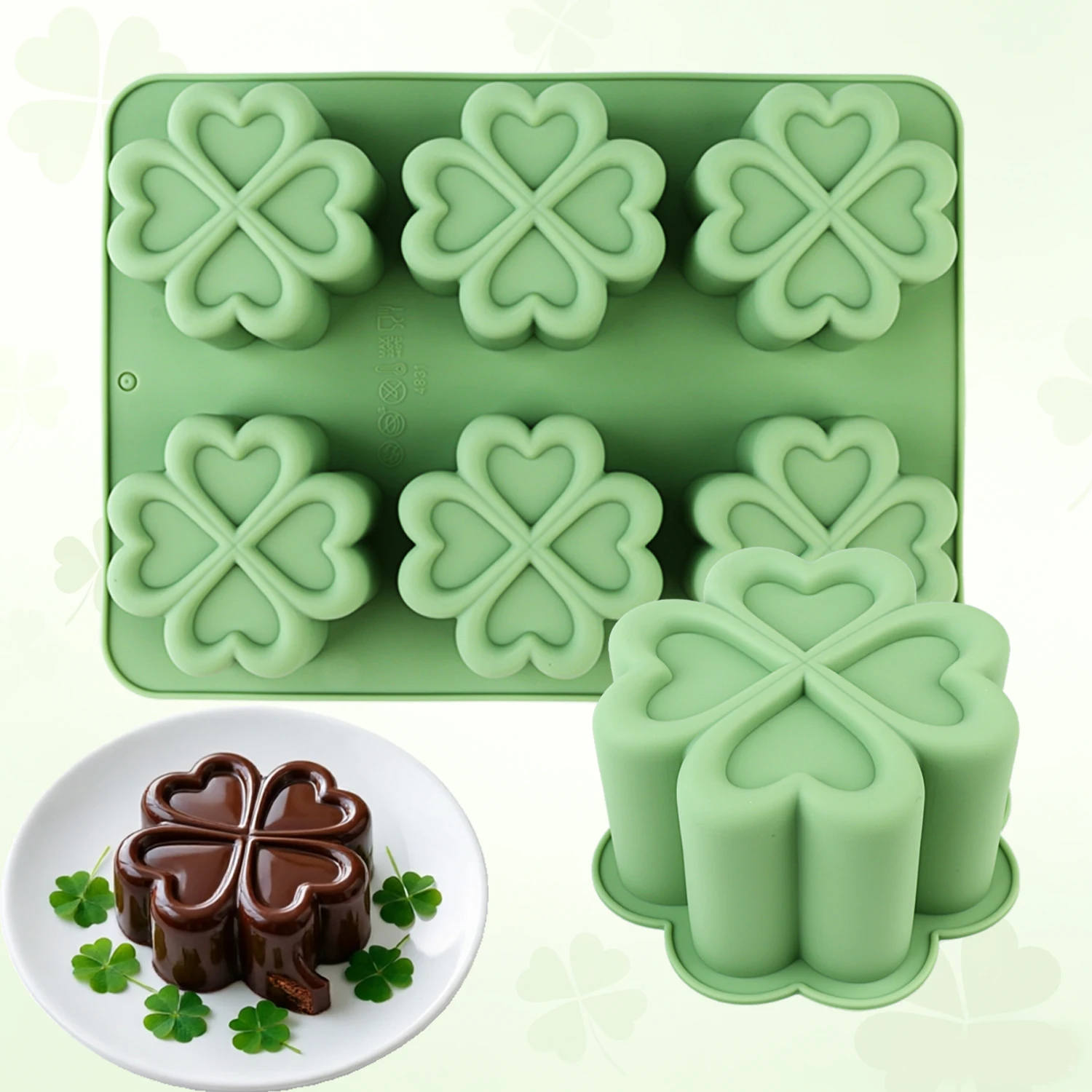 Single Hole and Six Hole Options Available, Includes Creative Silicone Baking Molds in the Shape of a Four-Leaf Clover, Non-Stick and Easy to Demold, Food-Grade Silicone, Can Be Used to Make Cupcakes, Chocolate, Large Ice Cubes, Handmade Soap, Etc., One Mold for Multiple Uses, Ideal for Parties, Holidays, and DIY Cakes for Beginners