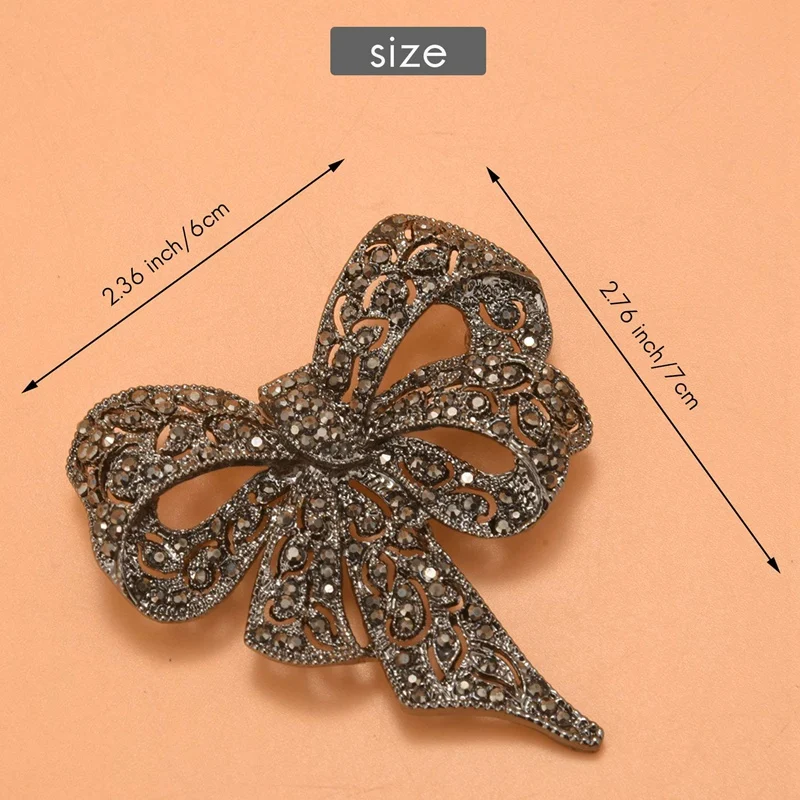 Vintage Rhinestone Bow Brooches For Women Black Bowknot Brooch Pin Fashion Jewelry Coat Accessories Elegant Style Promotion