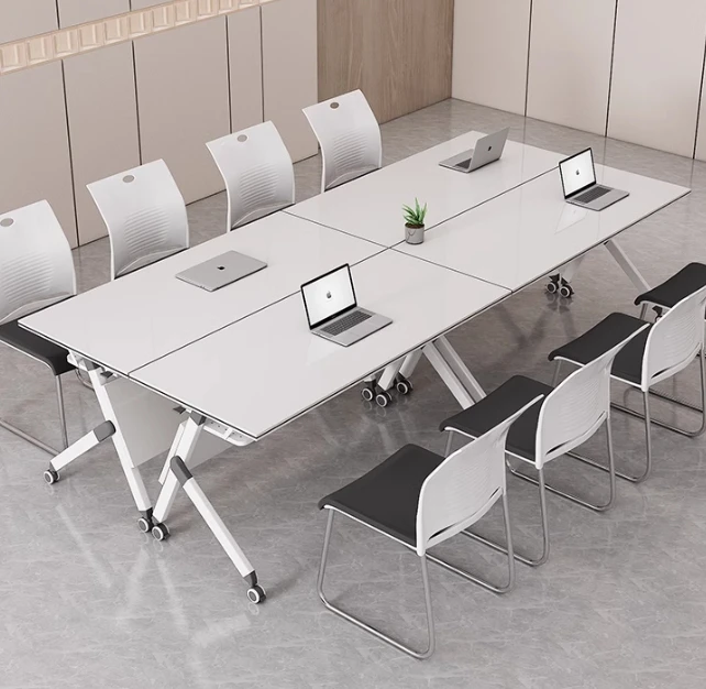 

Simple Movable Modern Study Desk With Chairs Sets Small 6 People Meeting Training Conference Office Folding Table