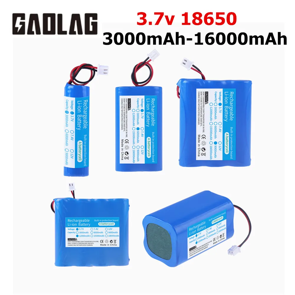 Lithium Battery 3.7V 18650 with XH2.54-2P Plug 3000/6000/12000mAh Rechargeable battery For Fishing LED Light Bluetooth Speaker