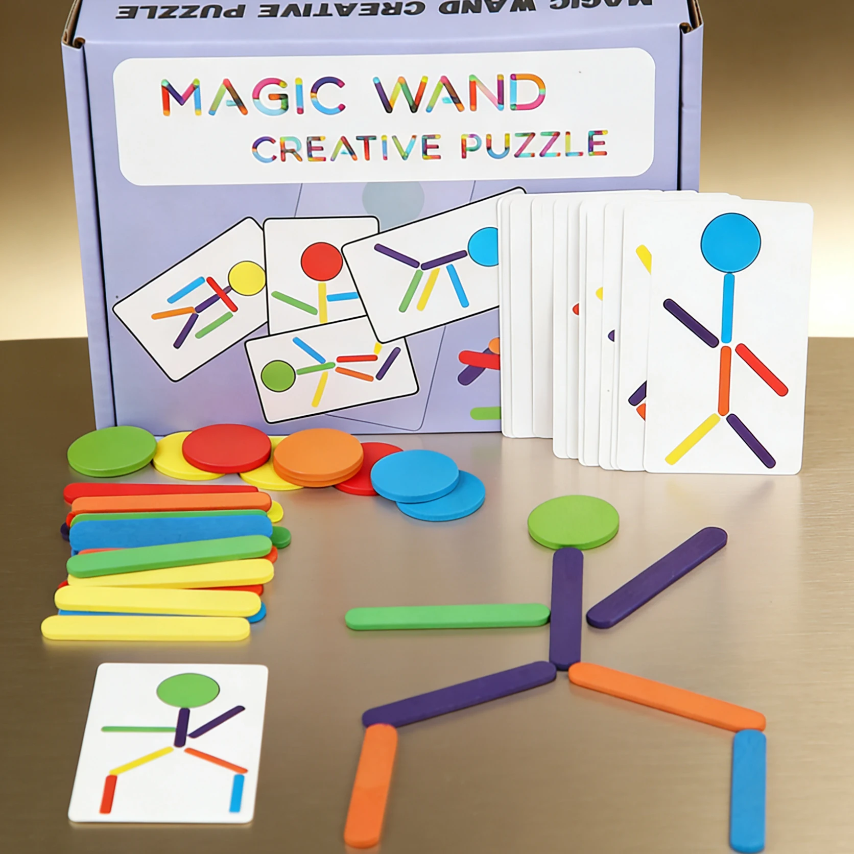 Brain Development for Kids Linden Wood Colorful Sticks Discs with 40 Patterns Enhance Spatial Sense Hands-On Coordination