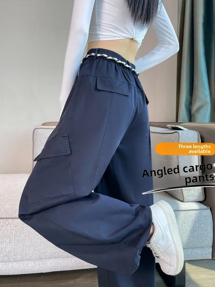 Damskie spodnie robocze w kolorze granatowym, kolekcja jesień 2025, nowe amerykańskie spodnie sportowe do wspinaczki górskiej, dopasowane, proste nogawki, casualowe, z wysokim stanem, ket