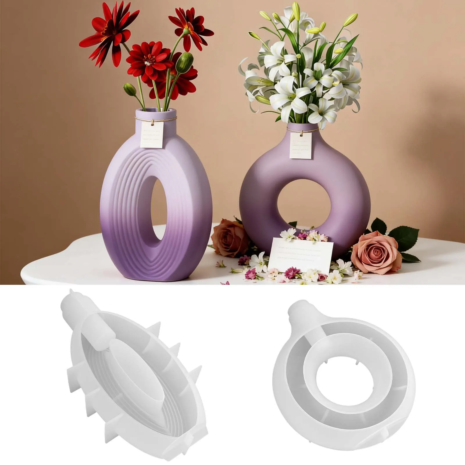 

Donut Shape Vase Silicone Mold Round Striped Planter Mold for DIY Plaster Cement Modern Home Decor Centerpiece Craft