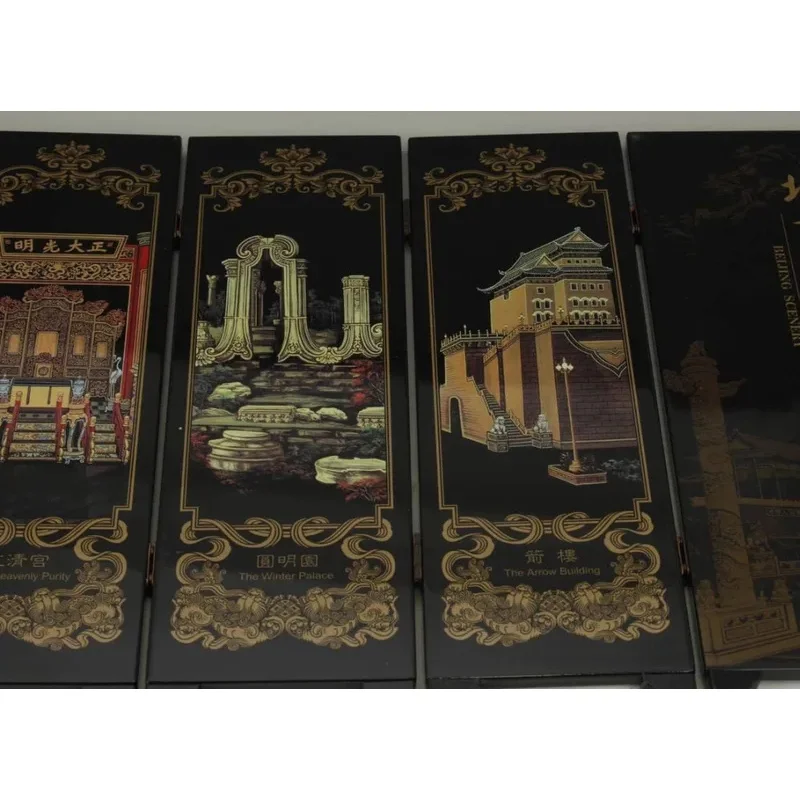 CHINESE OLD LACQUER HANDWORK PAINTING BEIJING SCENERY SCREEN DECORATION