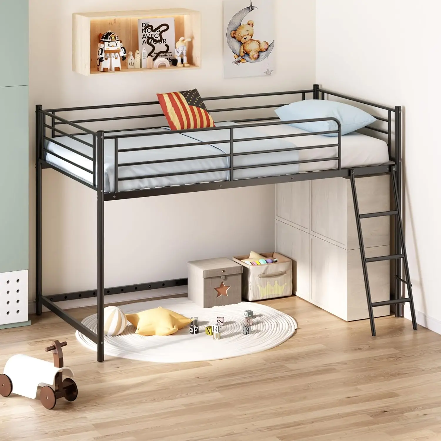 Twin Metal Low Loft Bed Frame
