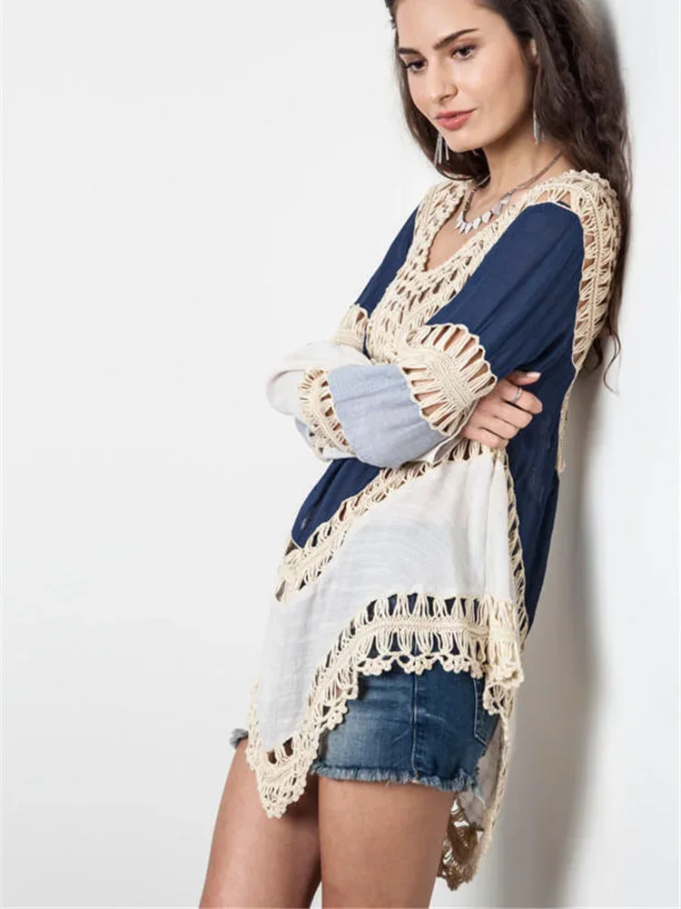 OIINAA ビーチカバーアップ女性ビキニカバーアップスプライス中空アウトボタン半袖夏 2025 ビーチファッション休暇ビーチウェア