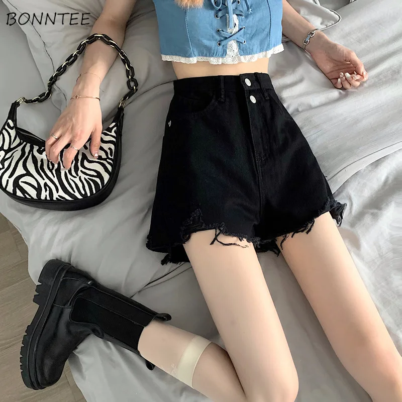 Shorts Women Solid Trendy Basic Hole Design Casual Denim All-match Korean Fashion Popular Classic Summer Streetwear Daily Ins