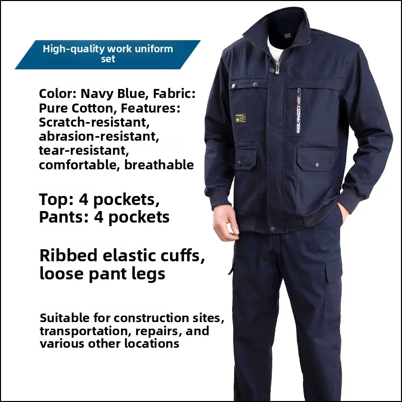 Tuta da Lavoro in Puro Cotone per Uomo, Maniche Lunghe, Protezione Anti-Usura, Resistente al Calore, Set Completo per Officina